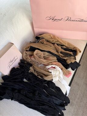 Agent Provocateur Hosiery Lot in Black, Beige, White with Pink Accent